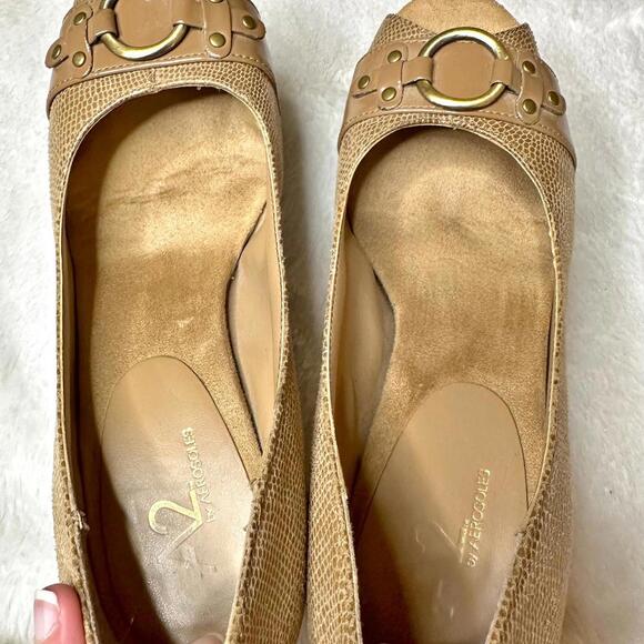 A2 by Aerosoles Benelux Peep Toe Snake Embossed Heels Tan Women's 7 - Picture 10 of 11